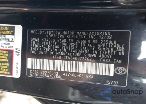 2010 Toyota Camry Le from USA, damaged, VIN 4T4BF3EK6AR077762